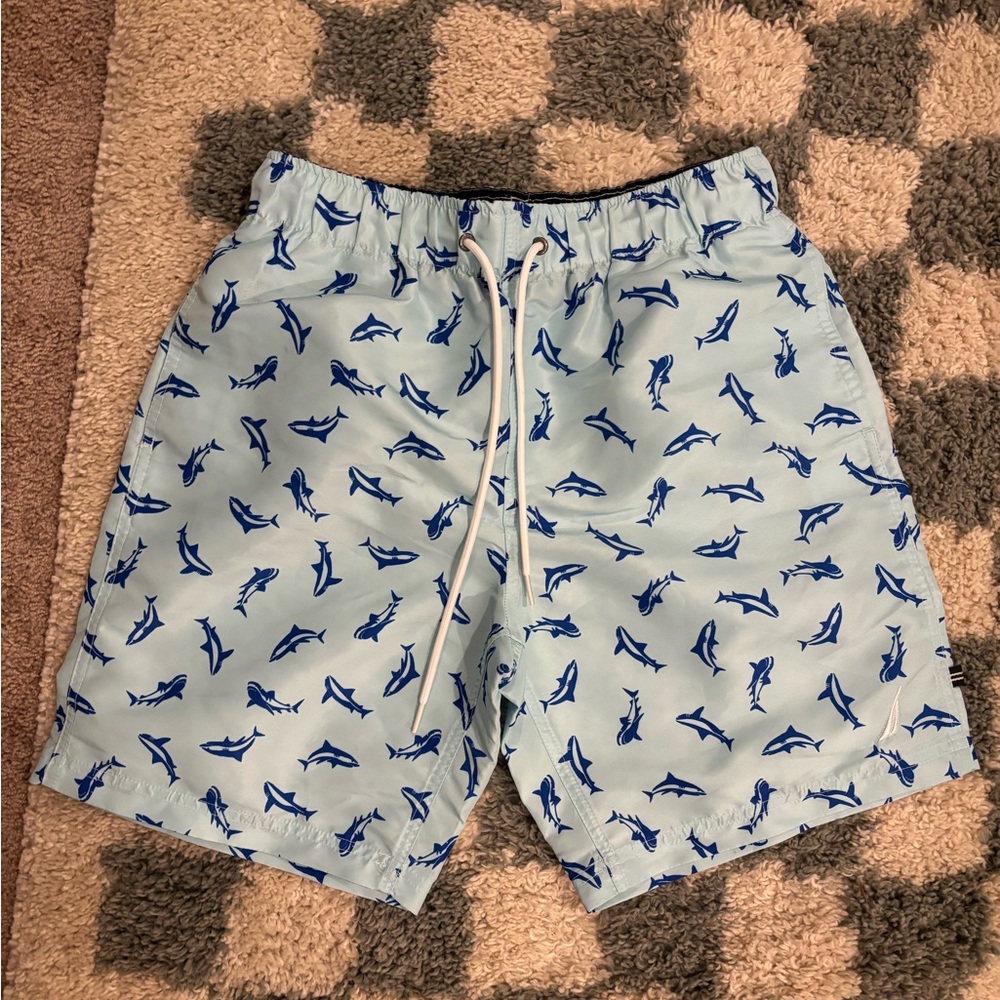 Blue Shark Print Swim Shorts
